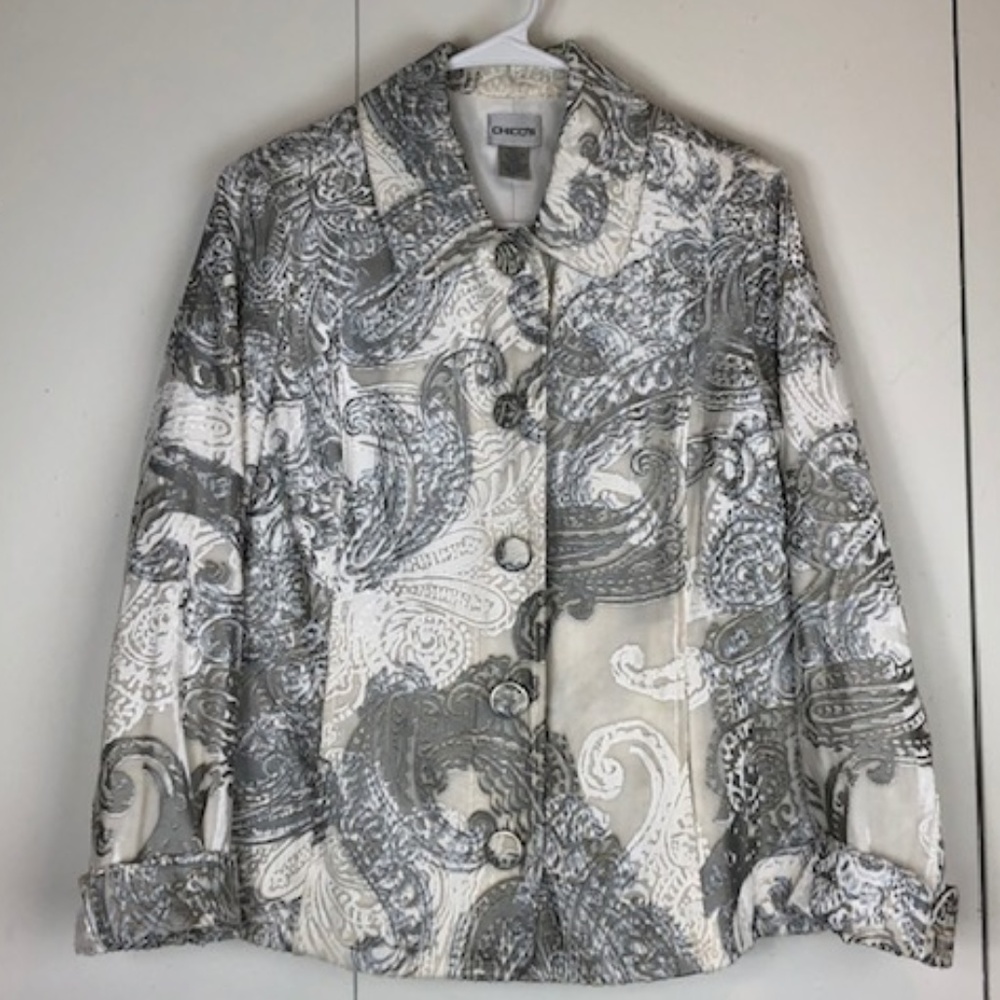 Chicos Velvet Silk Blend Embroidered Jacket Blazer